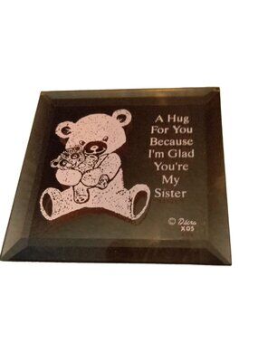 Dacra Glass Sister Love Mirror Tile Pink Teddy Bear
